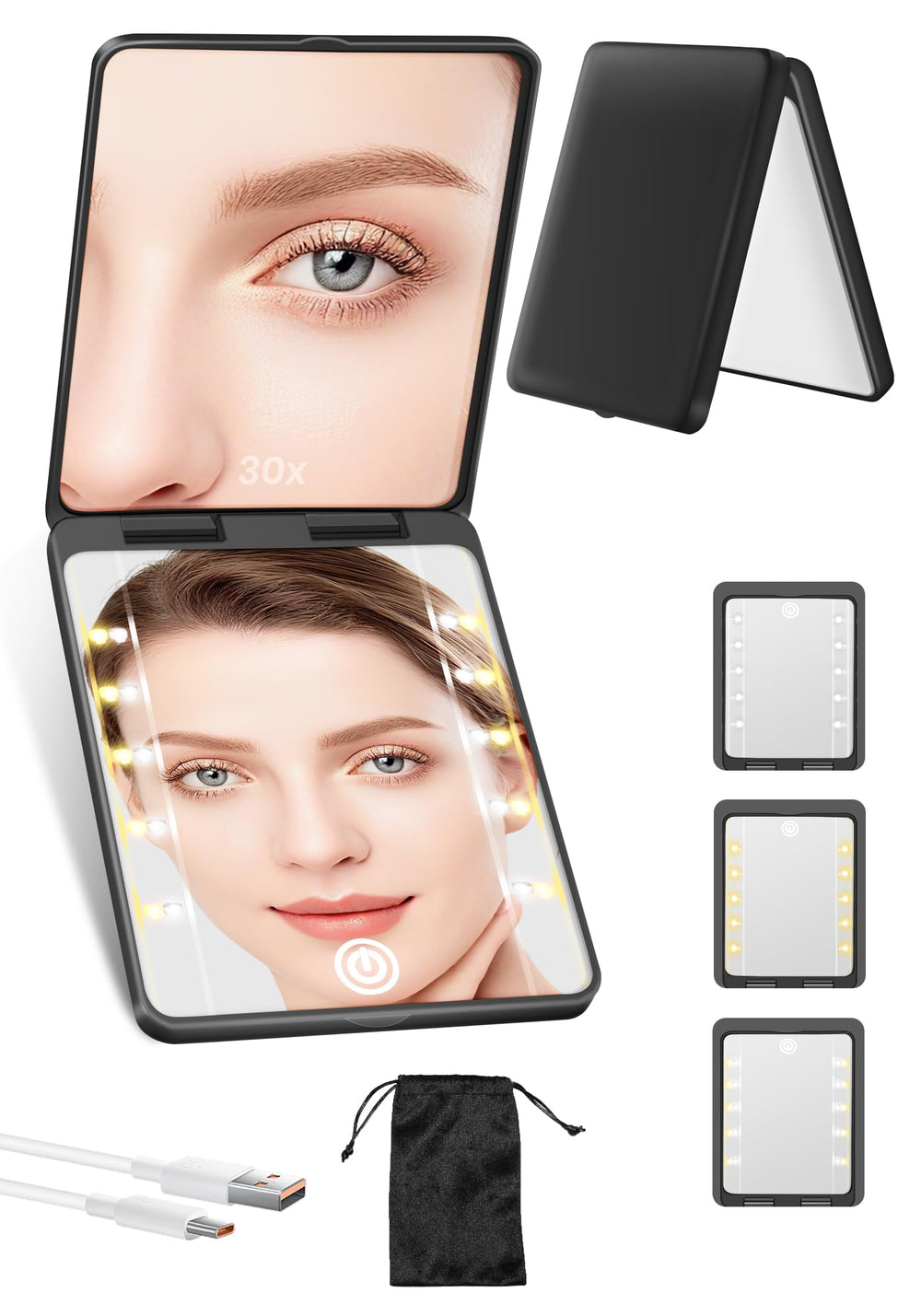 SisKokoro Miroir Compact Rechargeable 30x pour un détail précis du maquillage.