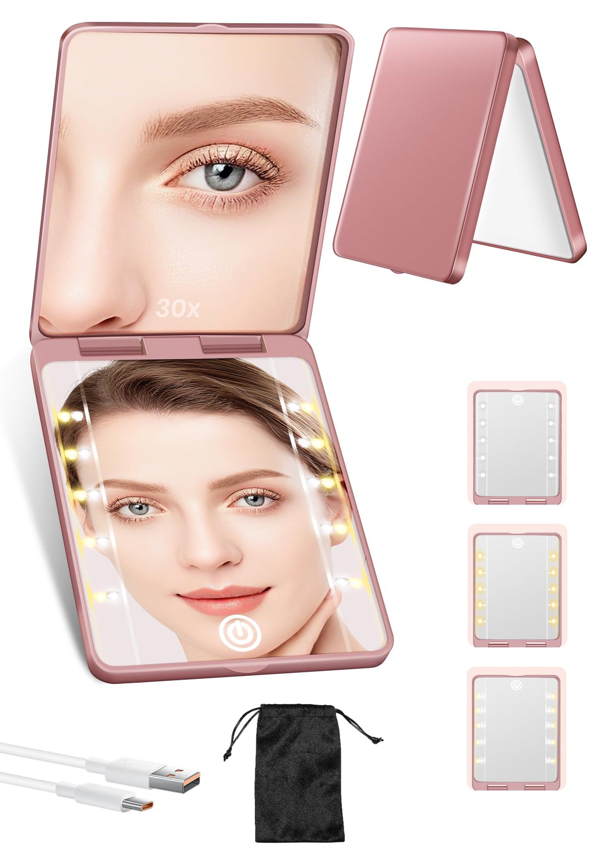 Miroir compact SisKokoro rose, parfait pour retouches rapides en déplacement.