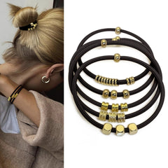 SISYOUP elastique cheveux boho avec perles dorées, maintien doux et élégant.