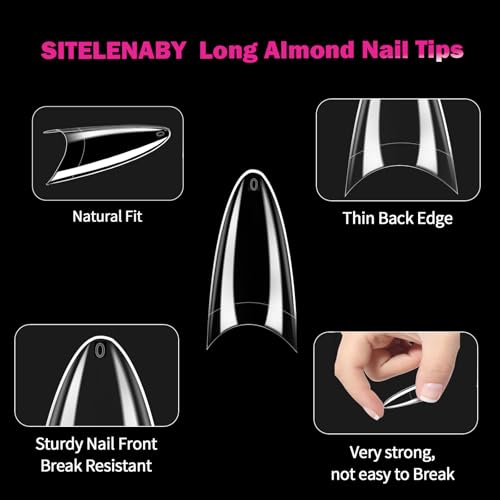 Embouts d’ongles amande en gel SITELENABY, design précis pour une pose naturelle.