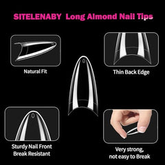 Embouts d’ongles amande en gel SITELENABY, design précis pour une pose naturelle.
