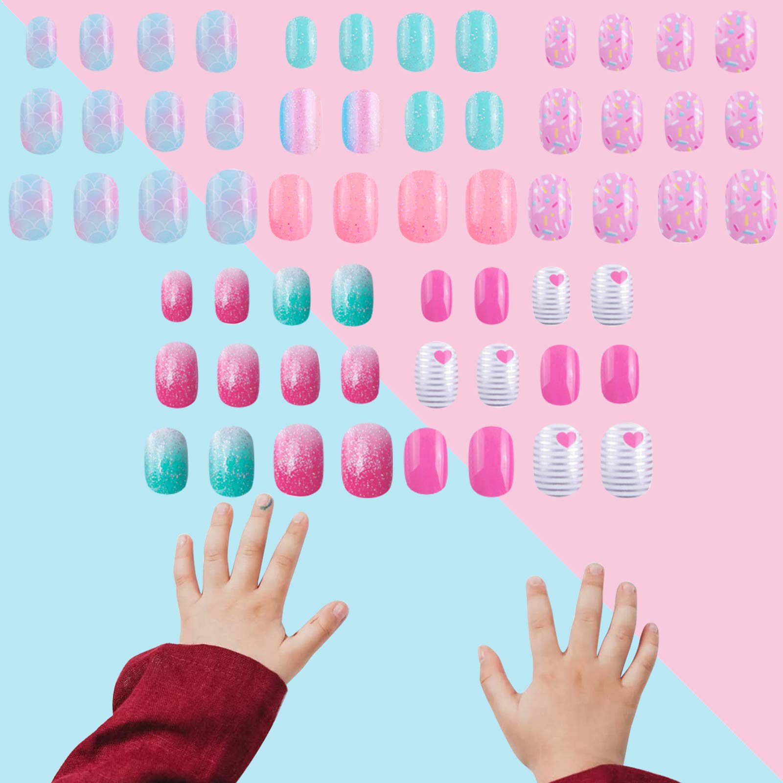 Boîte SIUSIO 120 pièces d'ongles enfants multicolores rangées par tailles.