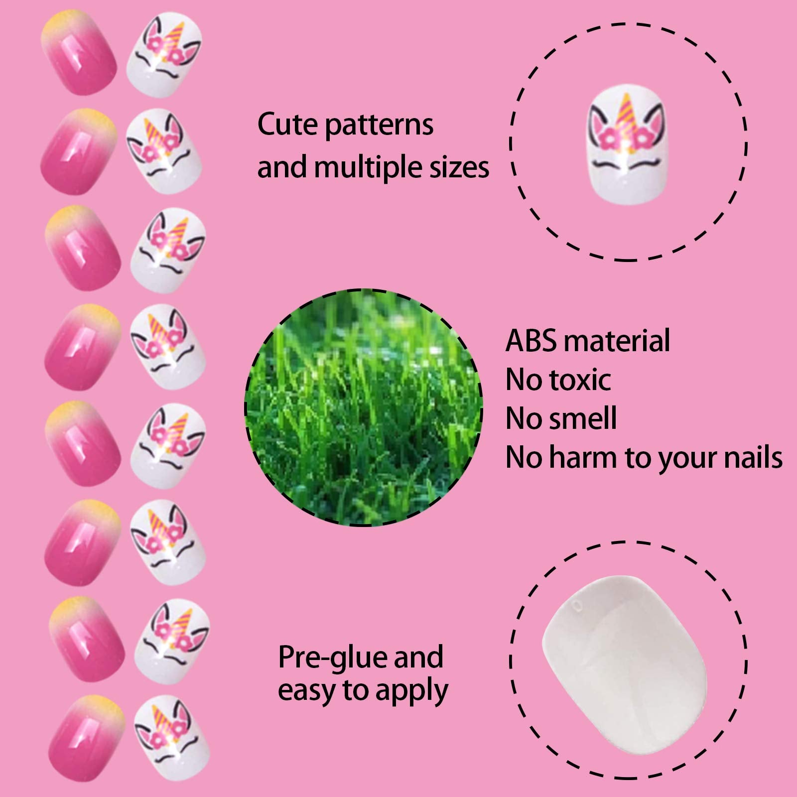 Ongles artificiels Siusio pour enfants, forme mini et sans effort d’application.