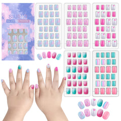 Ongles SIUSIO pour enfants pré-collés glitter arc-en-ciel, look festif rapide.