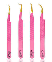 Pince à cils SIVOTE fibre, poignée diamant rose, ensemble 4, prise stable pour le travail