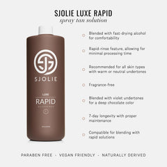 Pulvérisation SJOLIE Rapid Spray Tan, couverture uniforme et rapide.