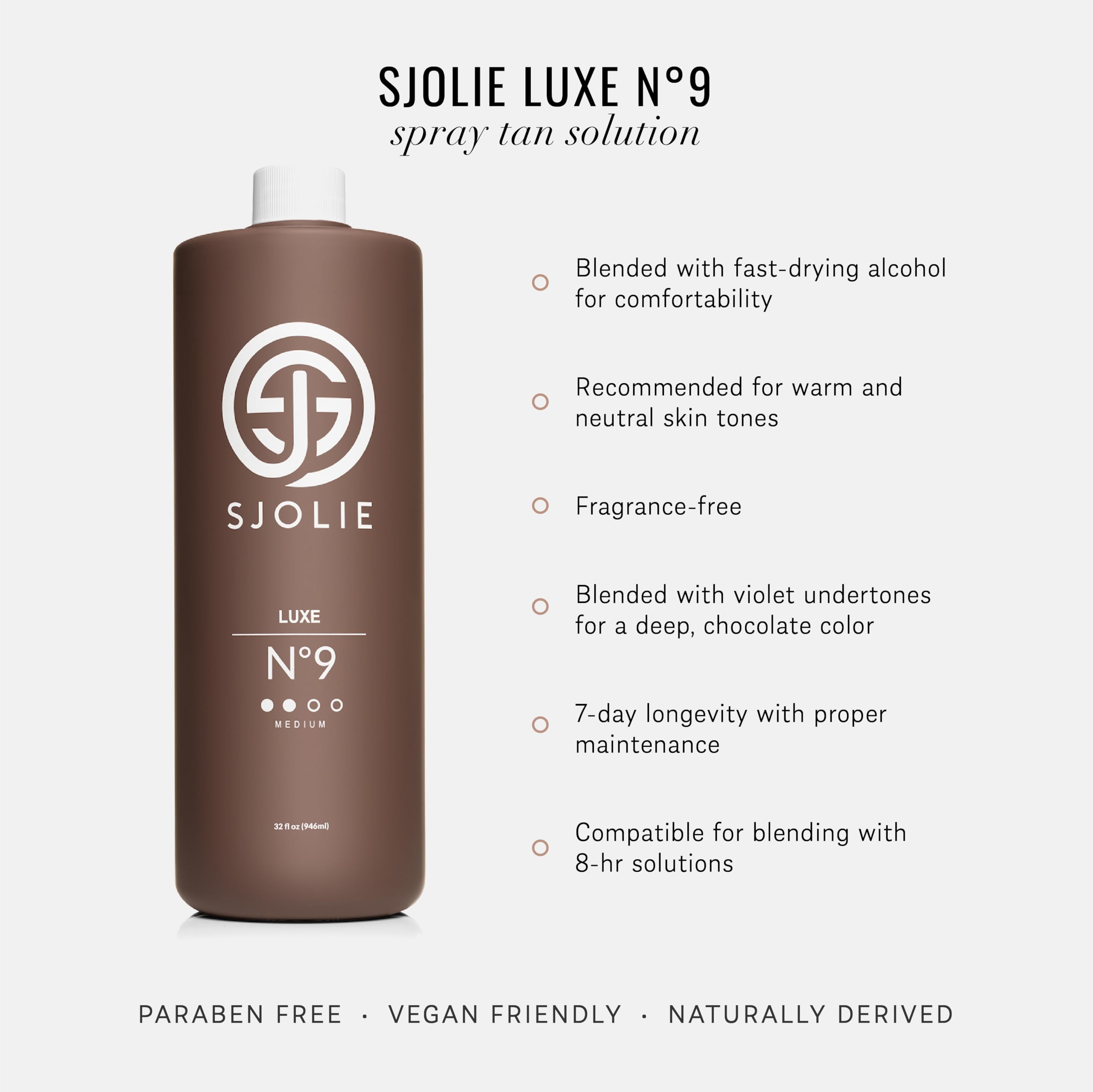 SJOLIE Violet Spray Tan – Emballage élégant facilitant le transport et l'usage à domicile