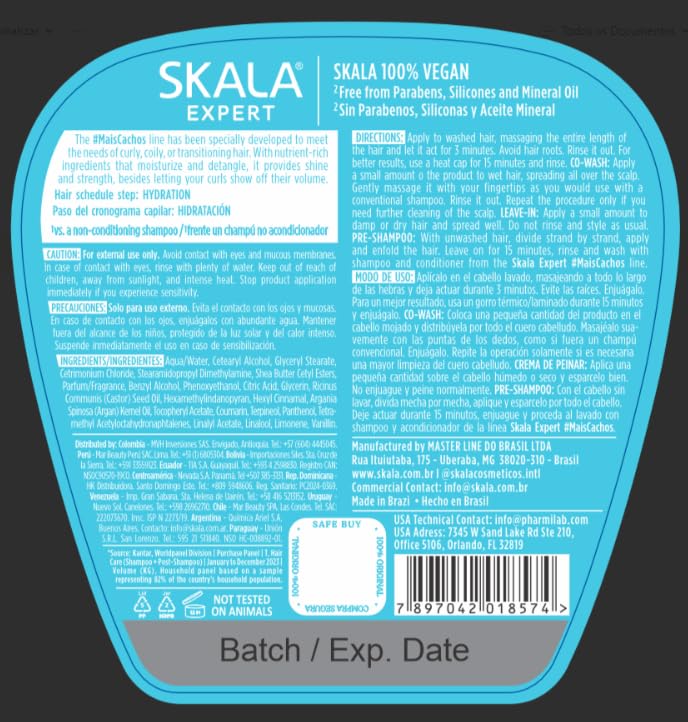 Usage quotidien simplifié avec SKALA Mais Cachos Hydrates pour cheveux bouclés.
