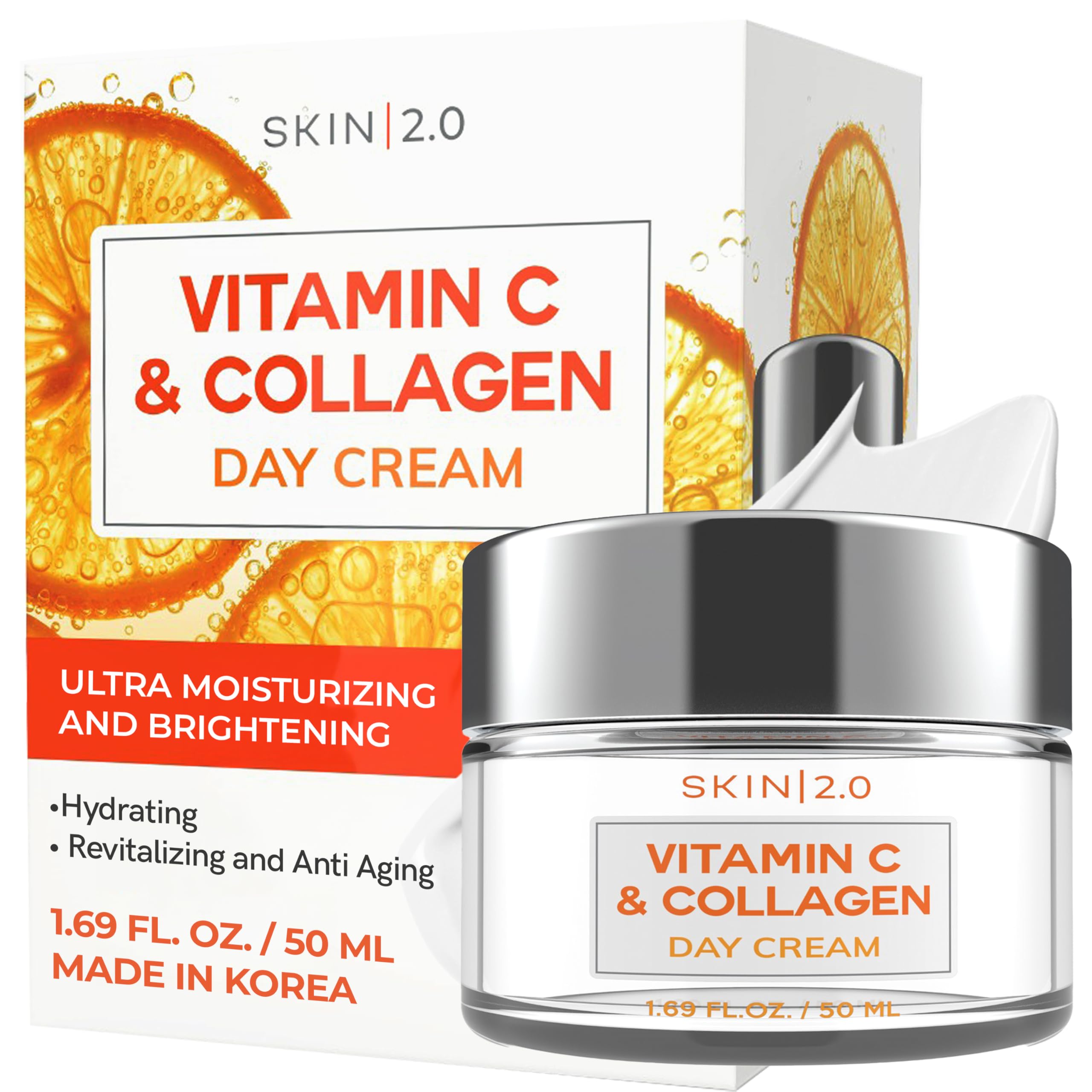 Skin 2.0 : bouteille de crème de jour lumineuse et hydratante.