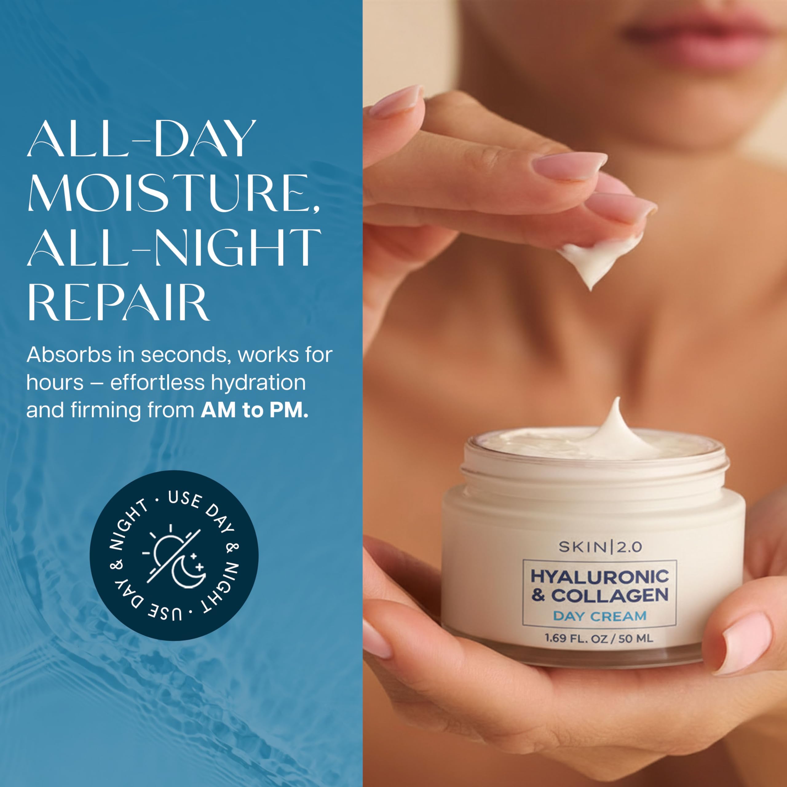 Day cream being applied on skin for all-day hydration and protection