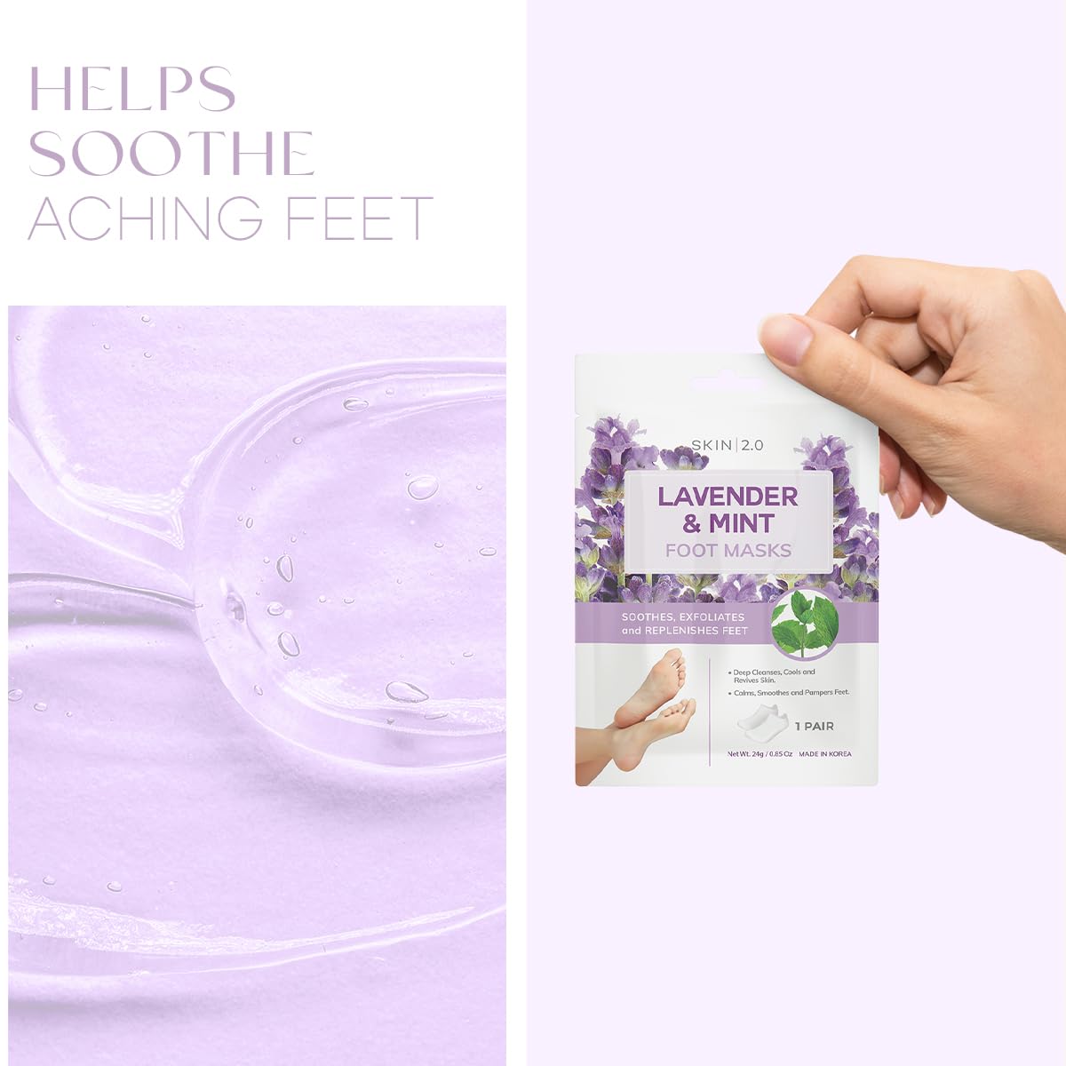 Skin 2.0 masque-pieds lavande menthe: fraîcheur rafraîchissante et confort