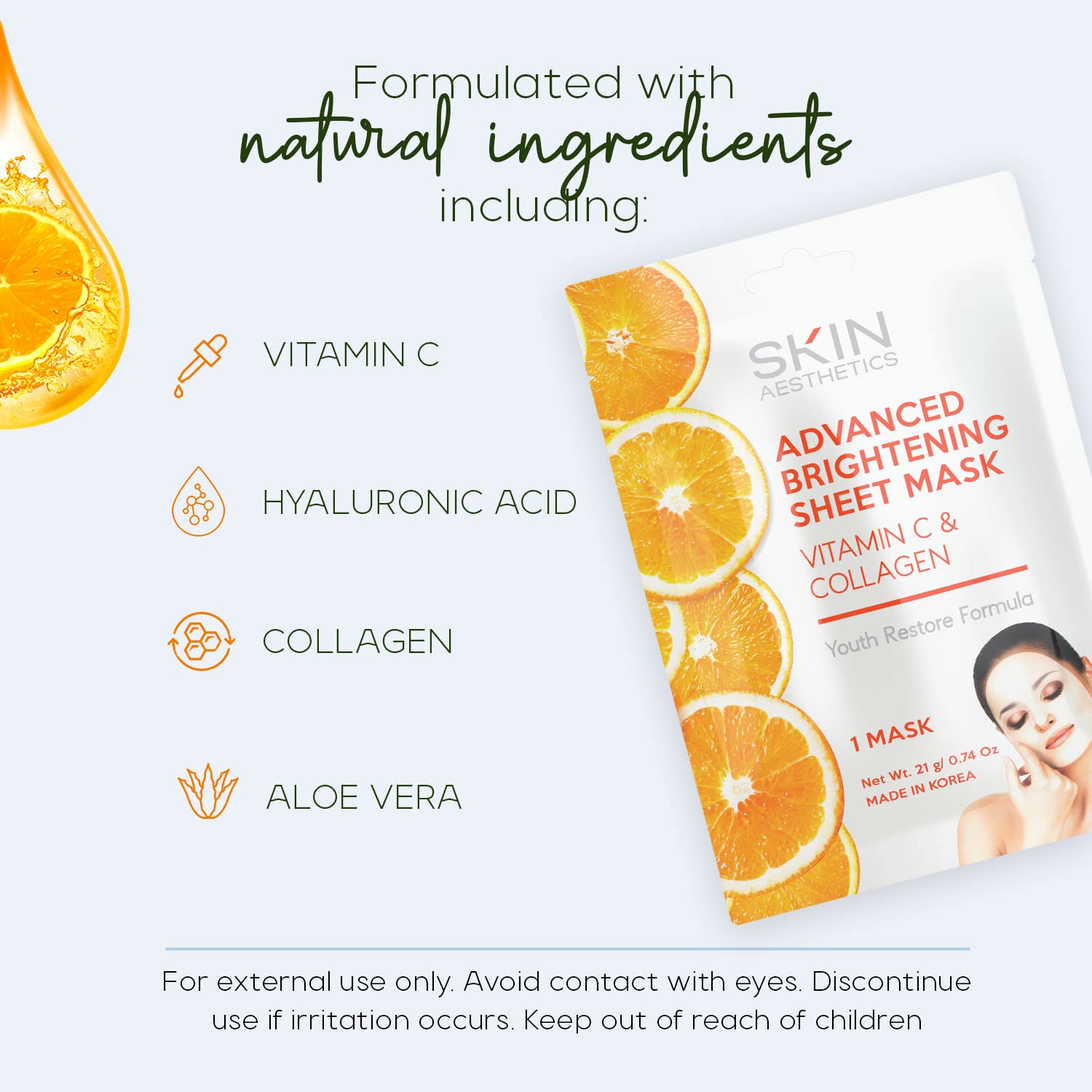 Skin Aesthetics Masque Visage Vitamine C et Collagène, éclat subtil et hydratation durable.