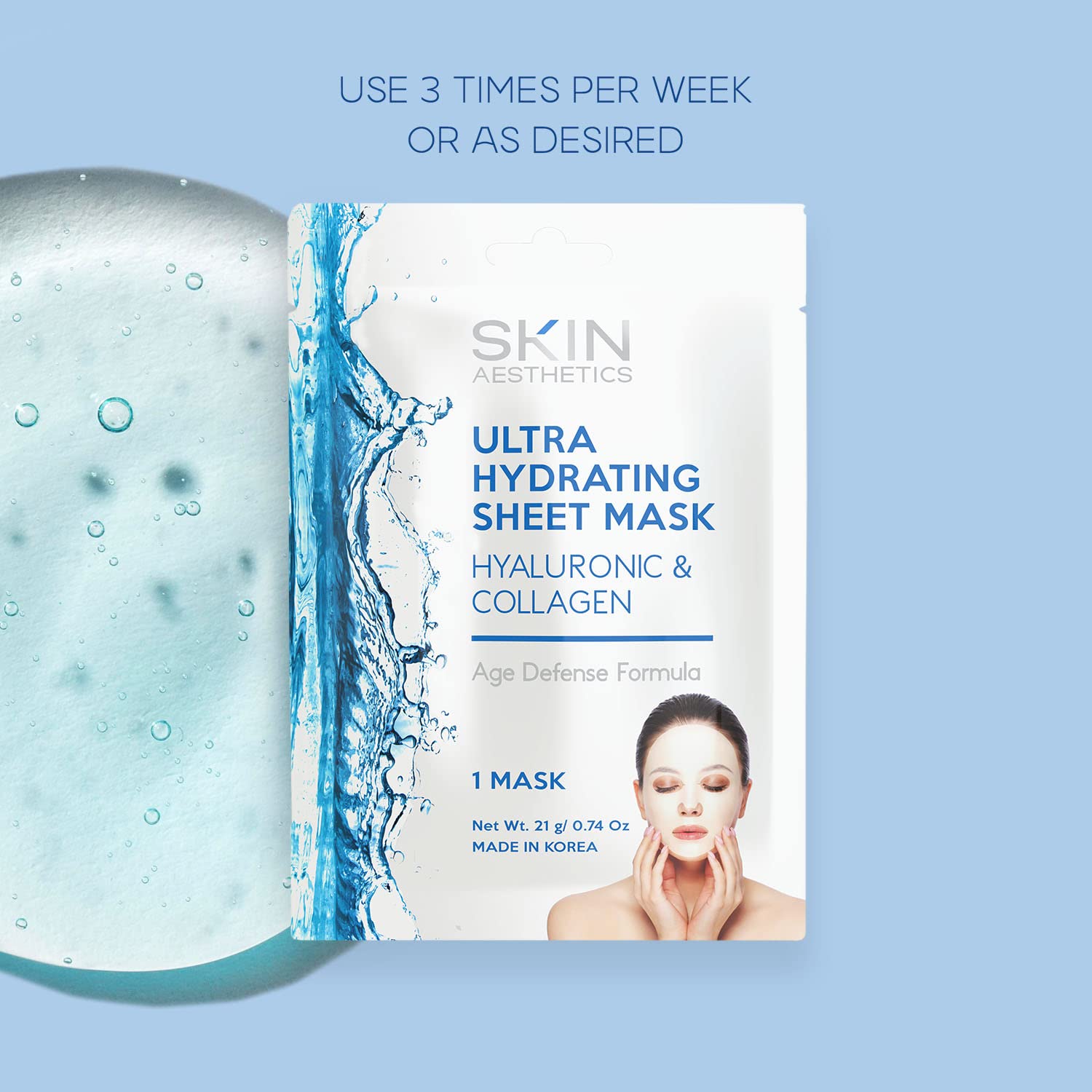 Skin Aesthetics masque visage hyaluronique et collagène offre une hydratation durable et un teint frais.