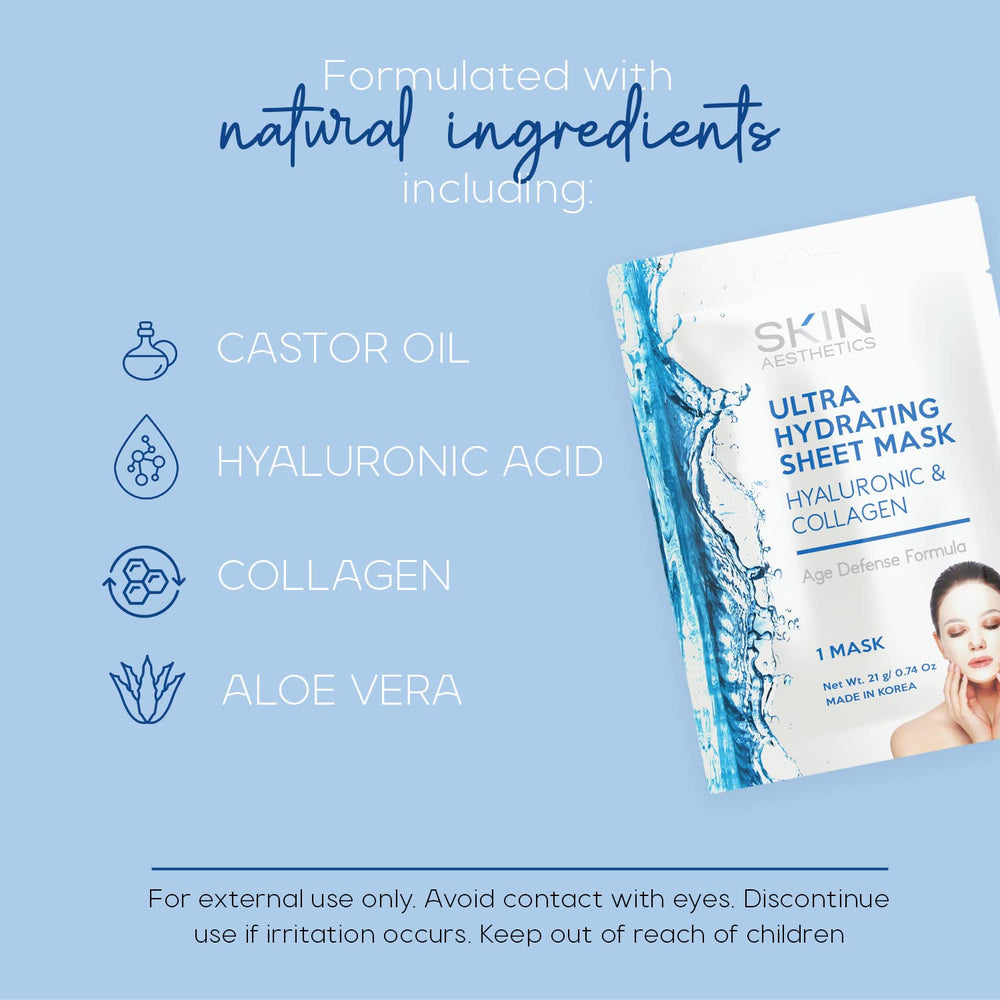 Skin Aesthetics masque visage hyaluronique et collagène, hydratant et rafraîchissant.