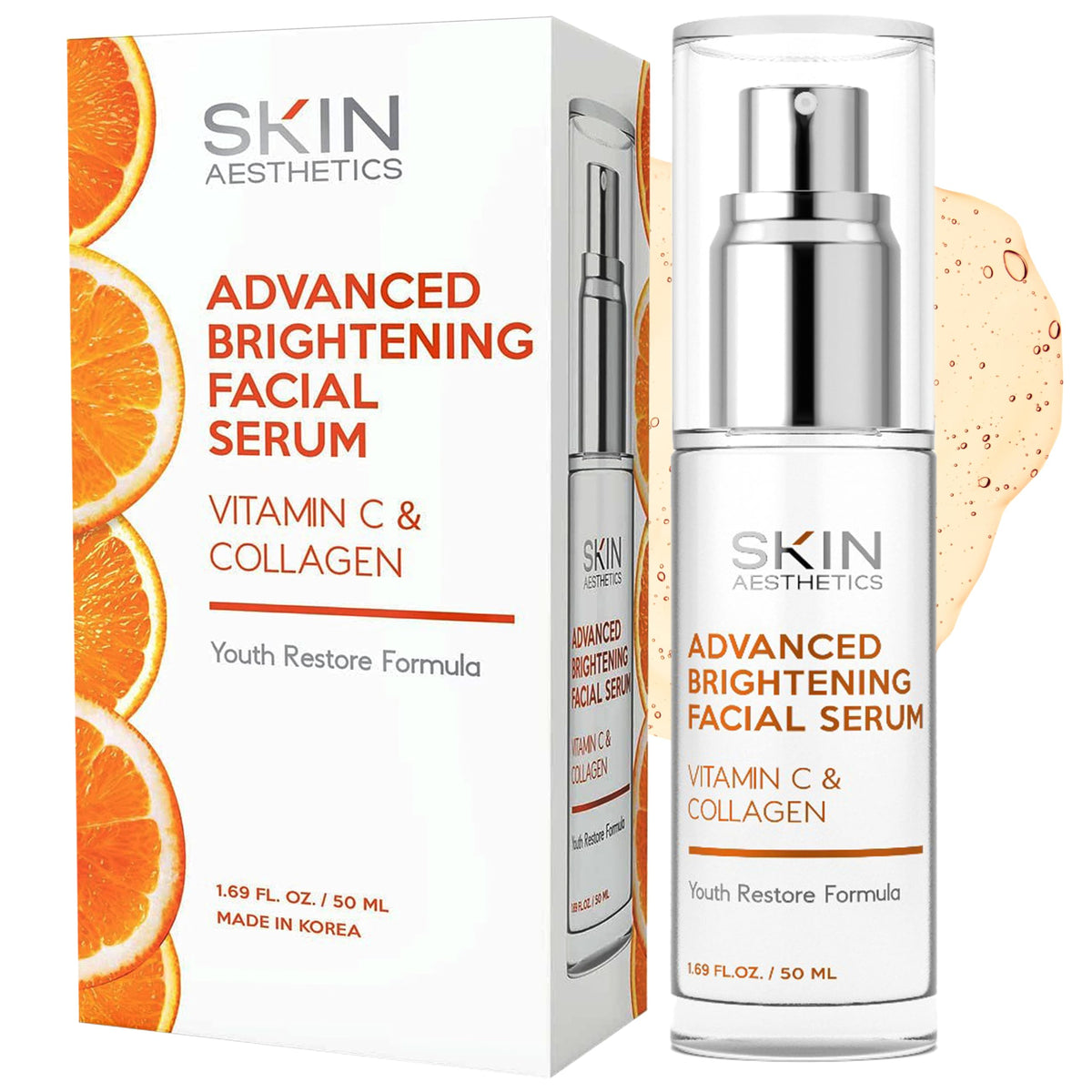Sérum Skin Aesthetics Vitamine C — visuel bouteille, hydratation en profondeur pour une peau lumineuse.