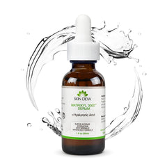 Sérum SKIN DEVA Matrixyl 3000 avec acide hyaluronique dans la bouteille, hydratation durable.
