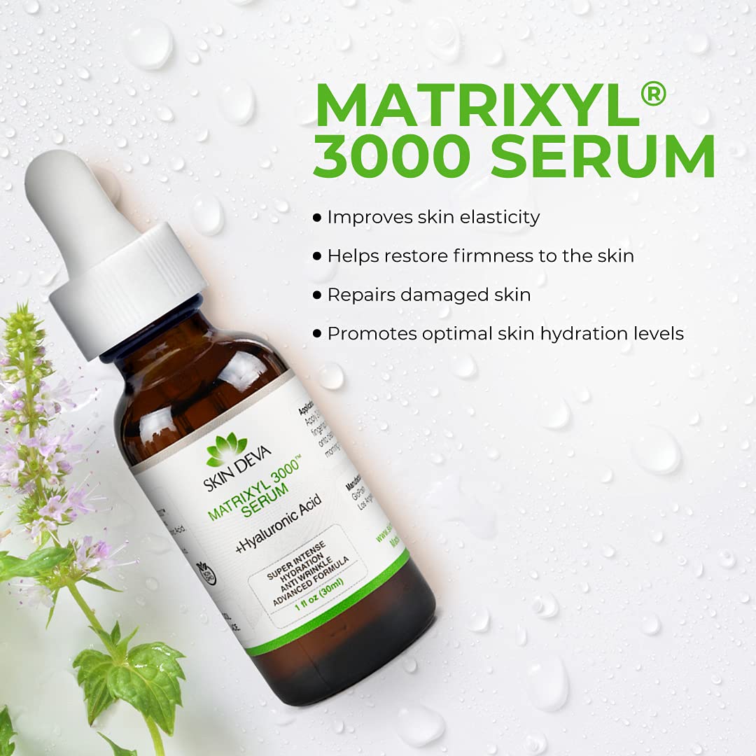 Ingrédients clefs de SKIN DEVA Matrixyl 3000 incluent l acide hyaluronique pour l hydratation.