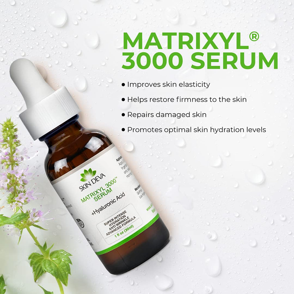 Ingrédients clefs de SKIN DEVA Matrixyl 3000 incluent l acide hyaluronique pour l hydratation.