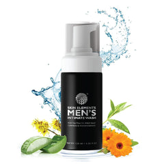 Skin Elements Nettoyant intime pour hommes, bouteille mousseuse, arôme arbre à thé pour une fraîcheur durable.
