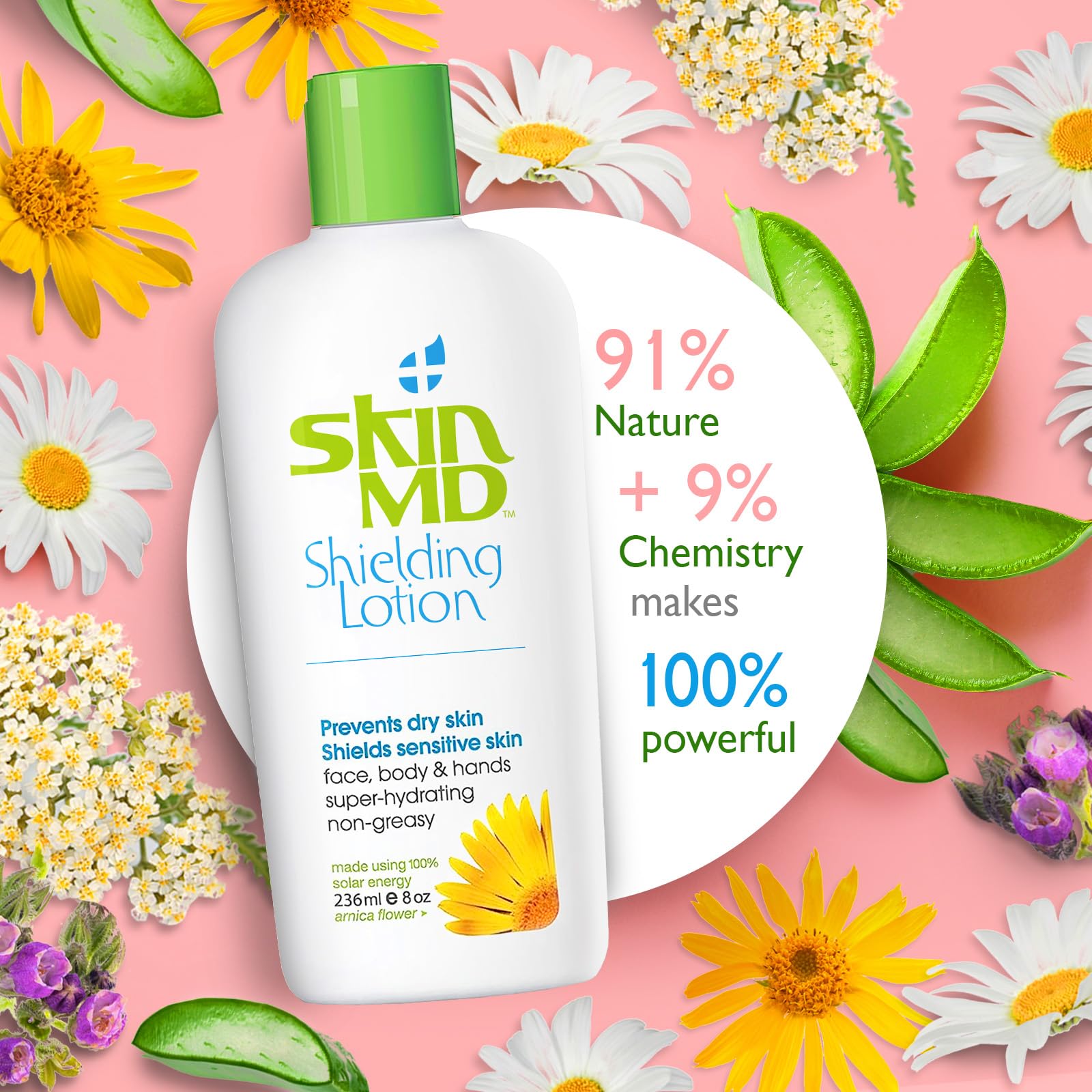 Texture à absorption rapide de Skin MD Shielding Lotion, peau douce sans film gras