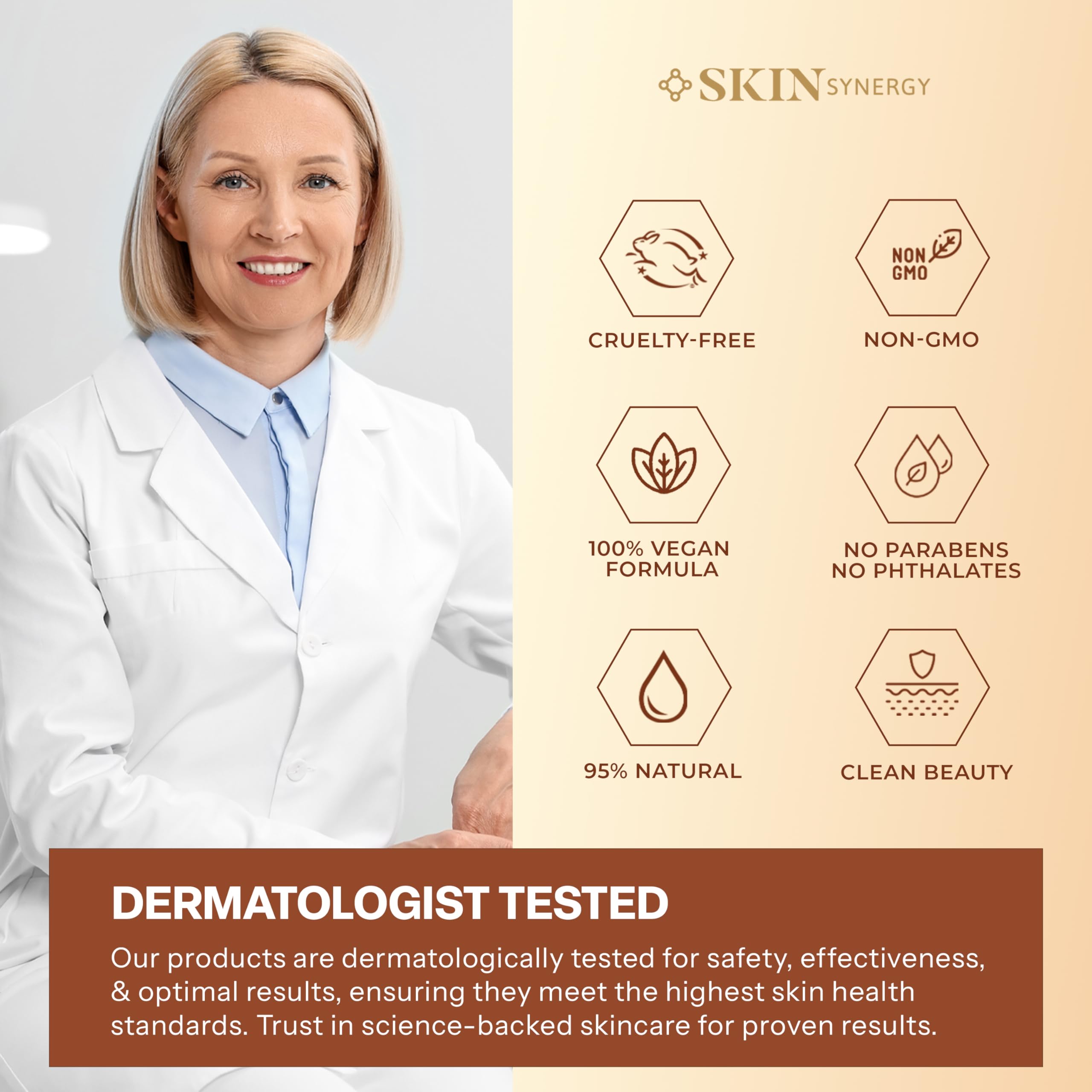 Skin Synergy Ingrédients Hyaluronique Vegan favorise une peau plus souple et repulpée.