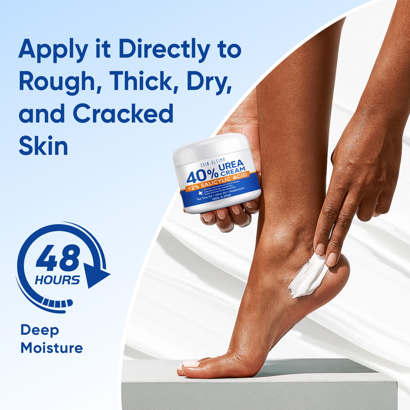 Routine quotidienne après la douche pour zones sèches avec SKIN ULTIMA.