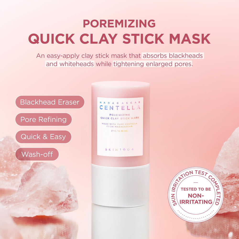 SKIN1004 Masque argile rose en bâton, glisse facilement pour peau nette et confortable.