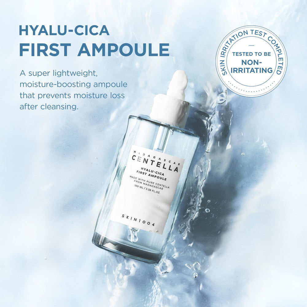 SKIN1004 Hyalu-Cica Première Ampoule : application en goutte pour préparer la peau.