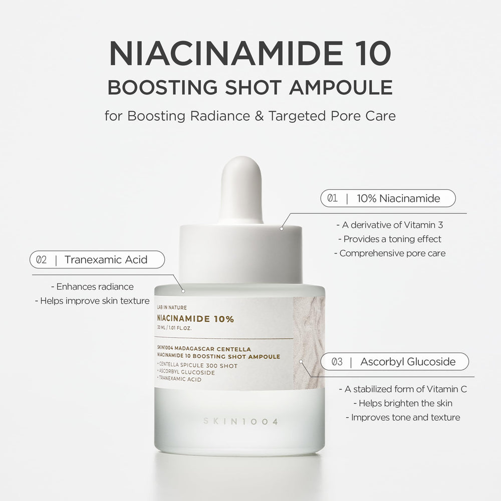 SKIN1004 Niacinamide 10% texture-serum sur peau pour douceur.