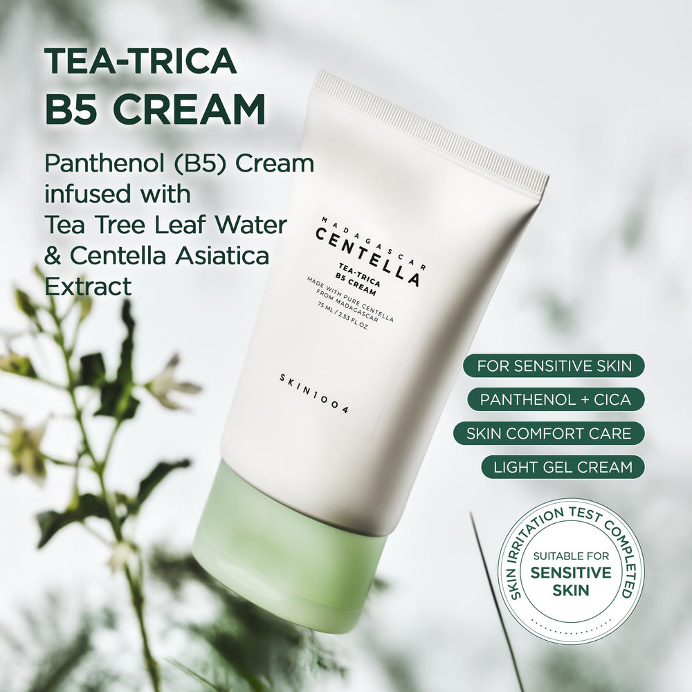 Texture crémeuse SKIN1004 Tea-Trica B5 prête à appliquer.