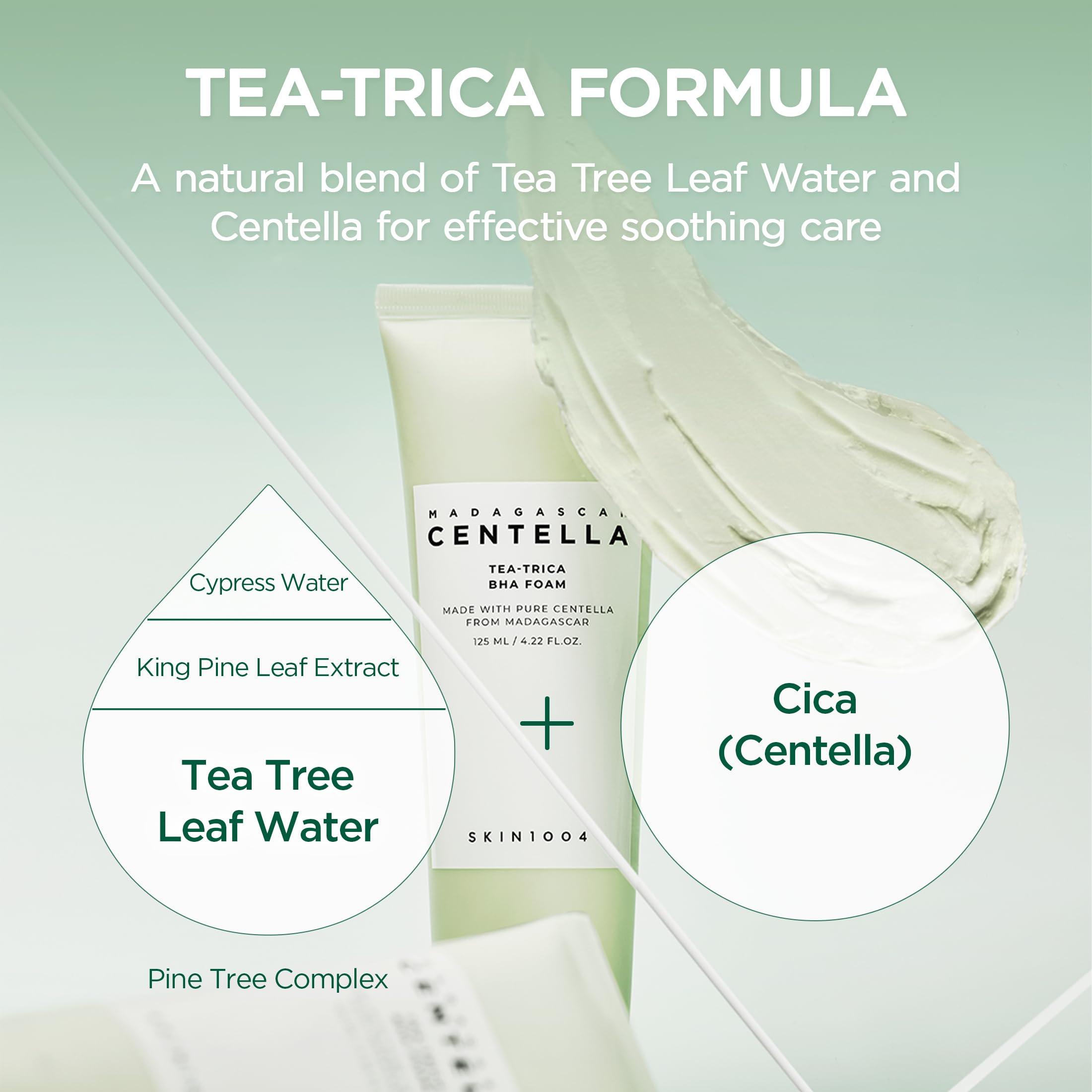 SKIN1004 Tea-Trica Foam – extrait centella et arbre à thé, apaisants et équilibrants.
