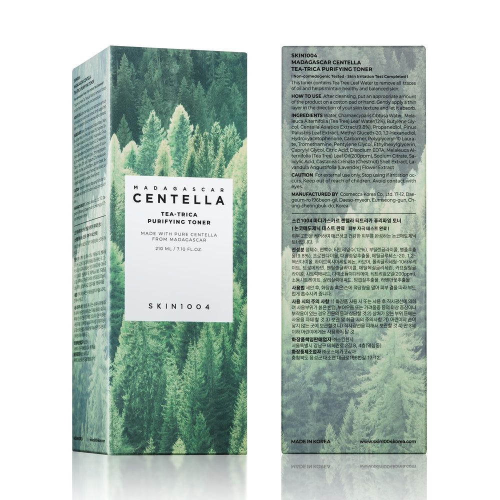 Emballage soigné Tea-Trica Toner avec étiquette lisible et pratique.