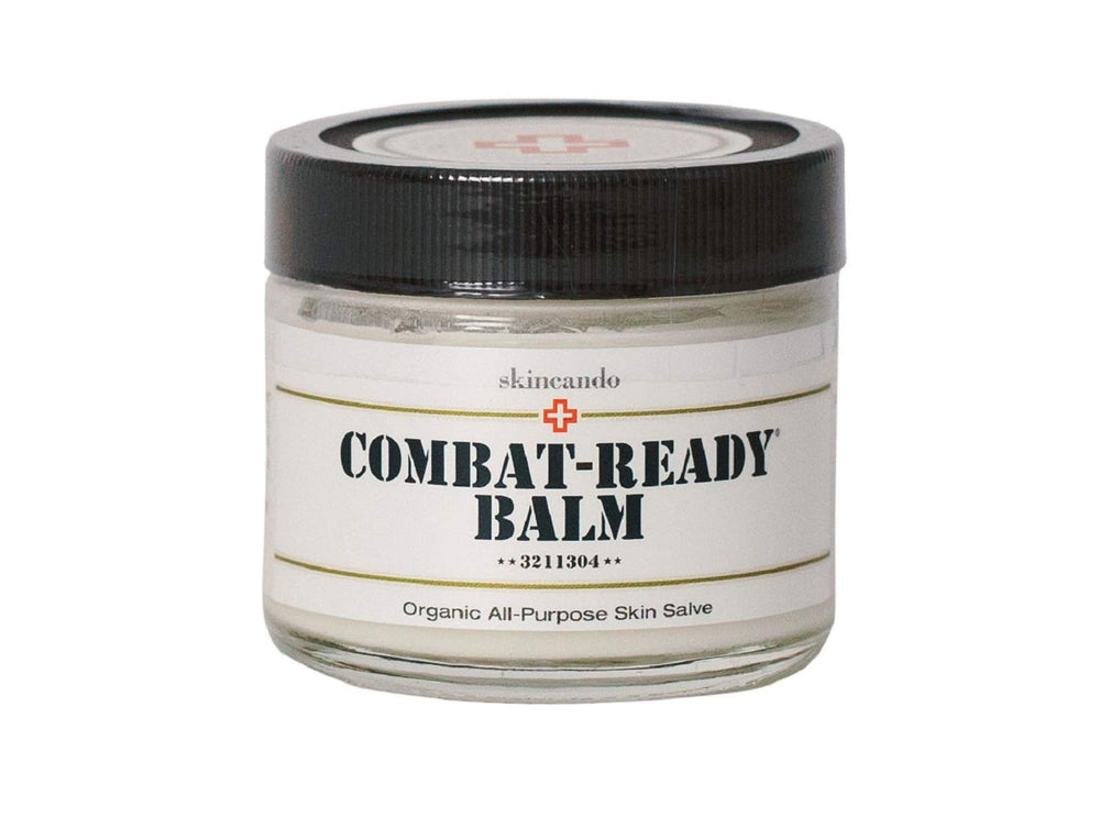 Skincando Combat Ready Skin Balm, bouteille 2oz, hydratation ciblée visage et mains.