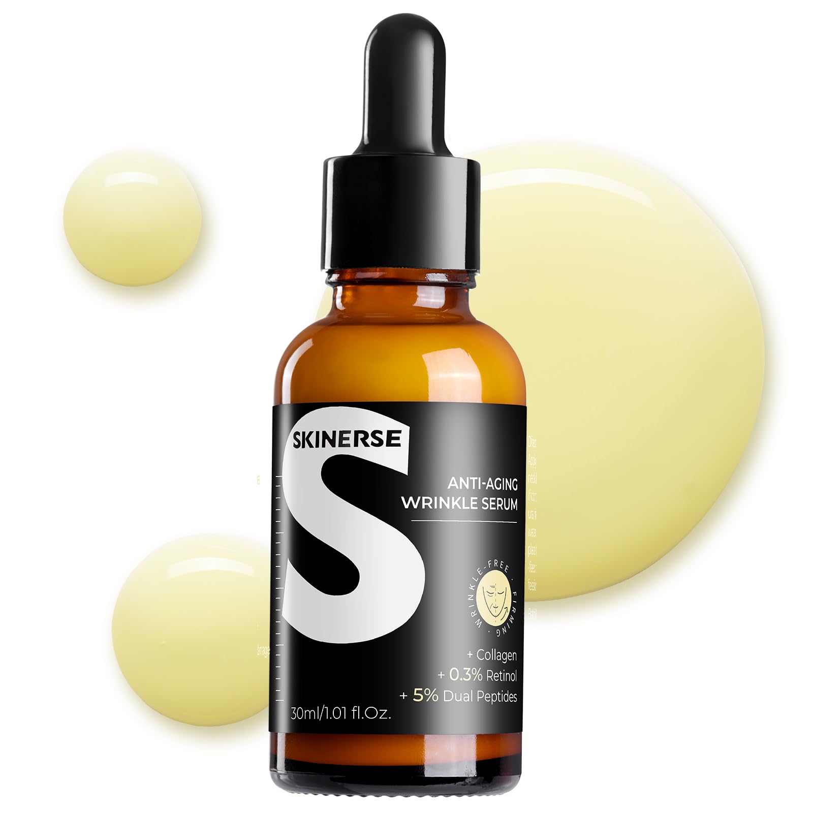 SKINERSE Sérum rétinol pour le visage, flacon de 30 ml pour lisser les ridules.