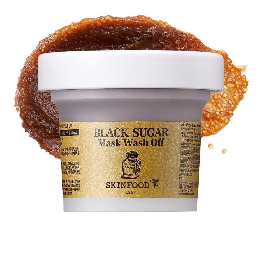 SKINFOOD 1957 Black Sugar Mask jar showing exfoliating scrub for smoother skin
