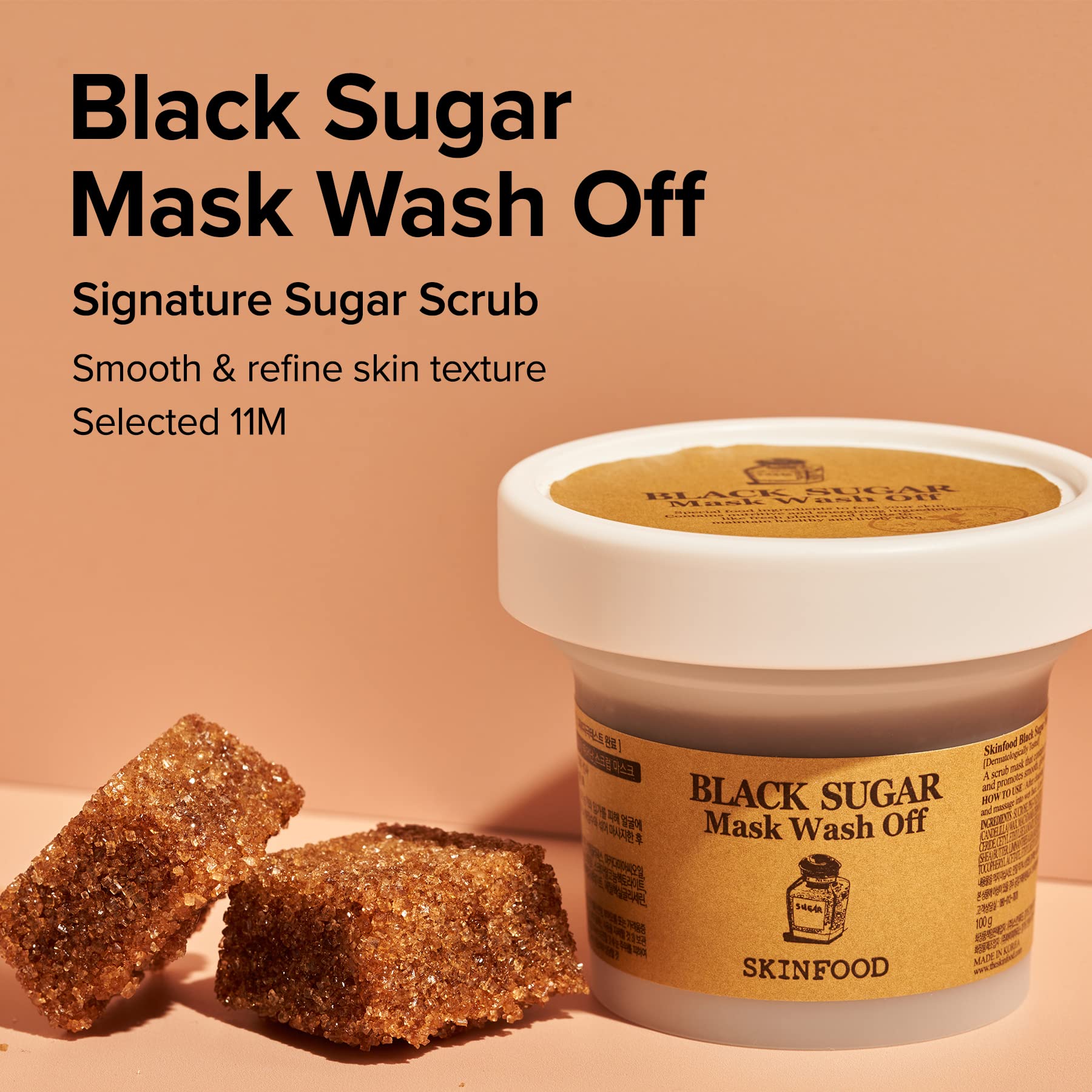 Close-up of SKINFOOD 1957 Black Sugar Mask texture with natural sugar grains