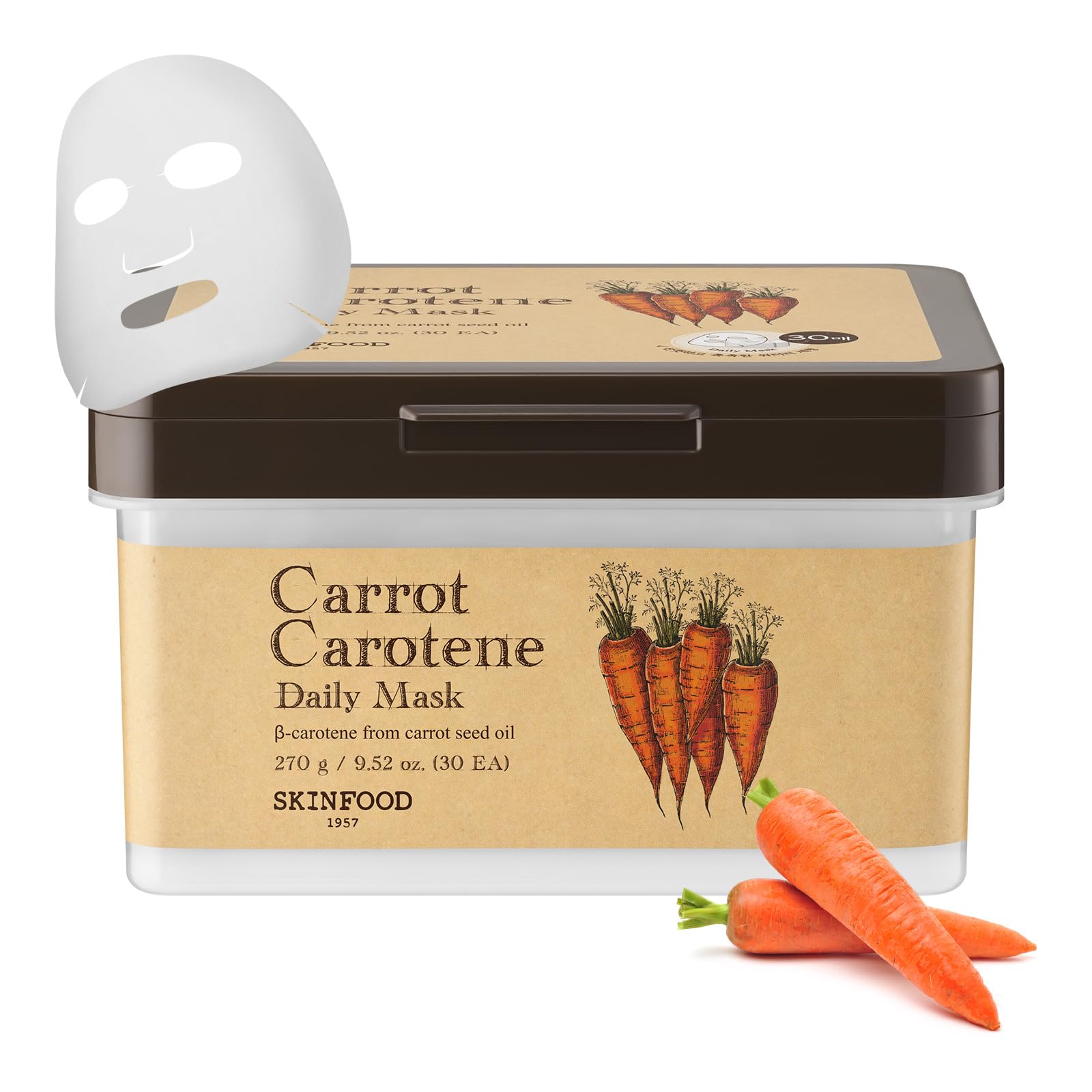 Masque SKINFOOD 1957 Carotte Carotene Daily Mask emballage bulk pour hydratation rapide