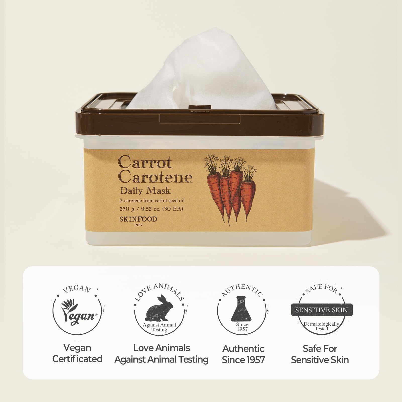 Usage quotidien facilité avec SKINFOOD 1957 Carotte Carotene Daily Mask