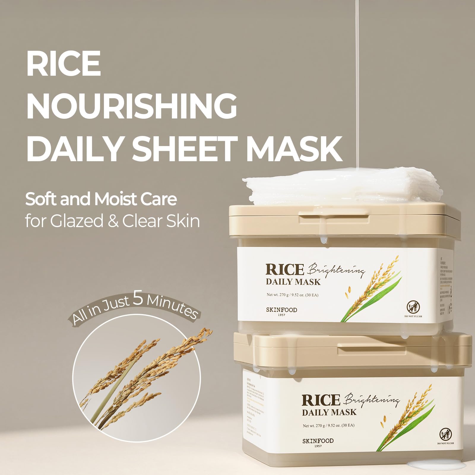 Application visage rapide en 5 minutes avec le masque au riz SKINFOOD.