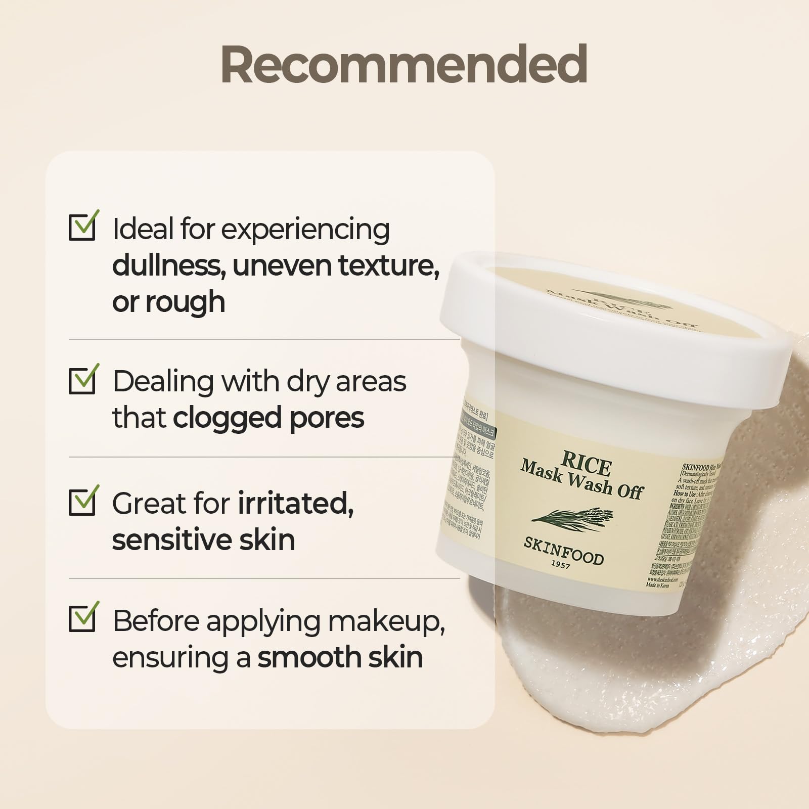 SKINFOOD Rice Mask Wash Off – exfoliation lente pour texture uniforme