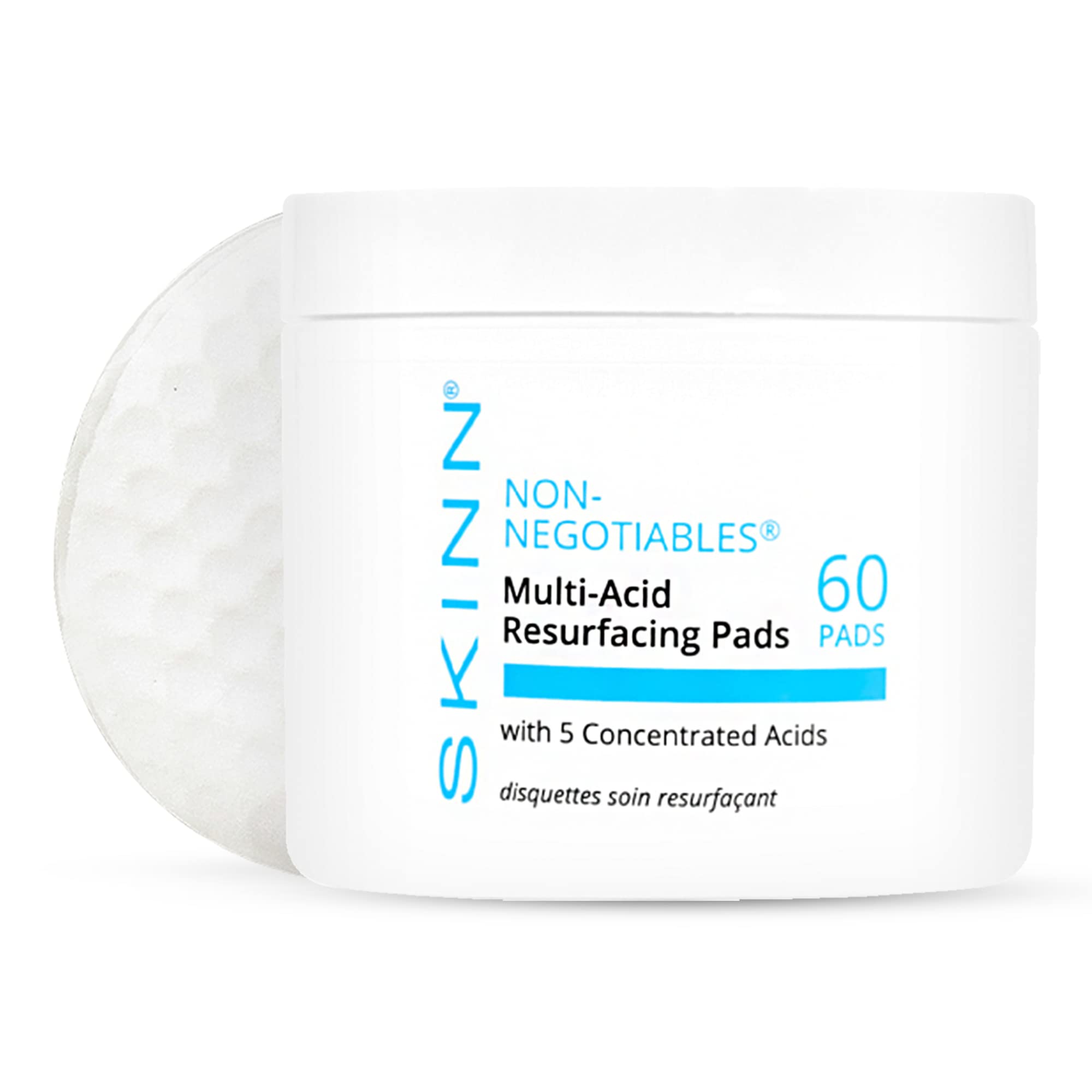 SKINN Multi-Acid Pads pack-shot montrant un soin exfoliant pour le visage