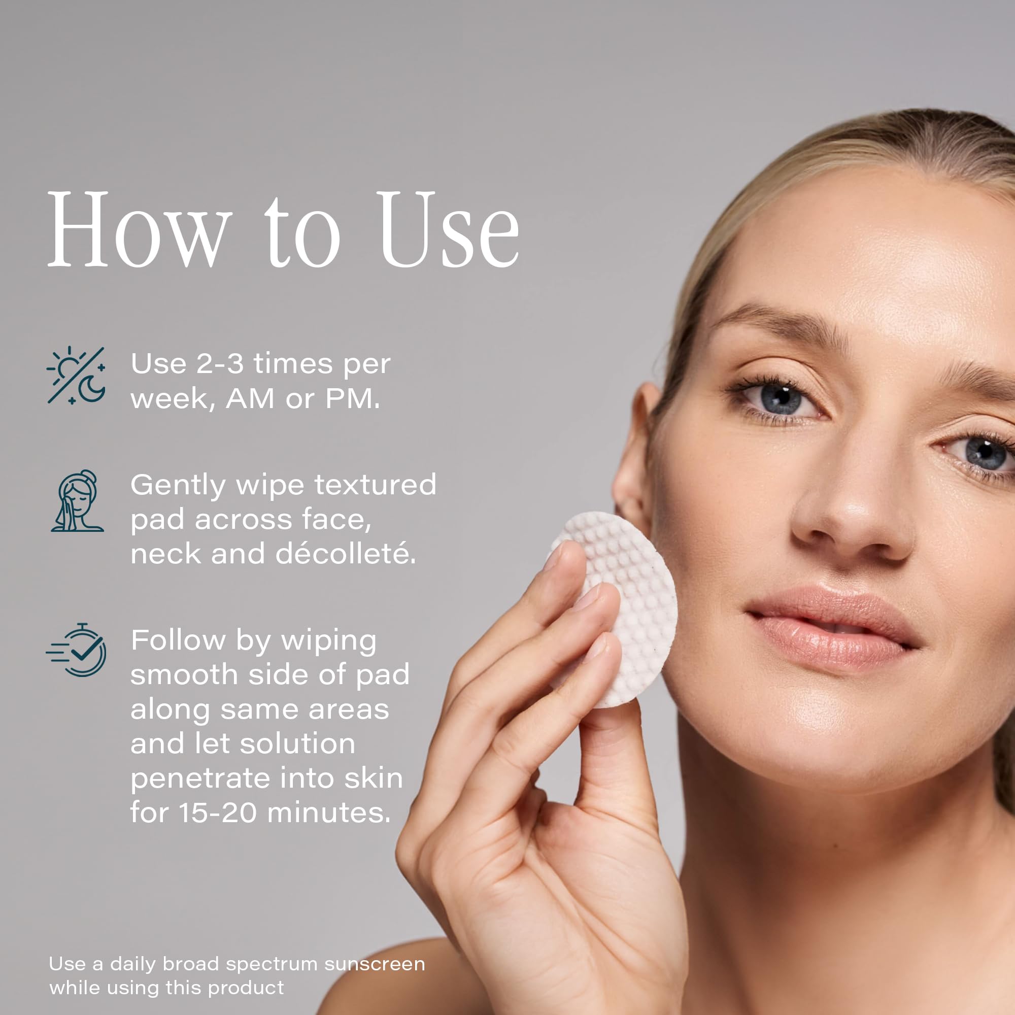 Utilisation sur visage, cou et décolleté avec SKINN pour une texture homogène