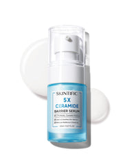 Sérum SKINTIFIC 5X dans sa bouteille-pompe, application pratique.