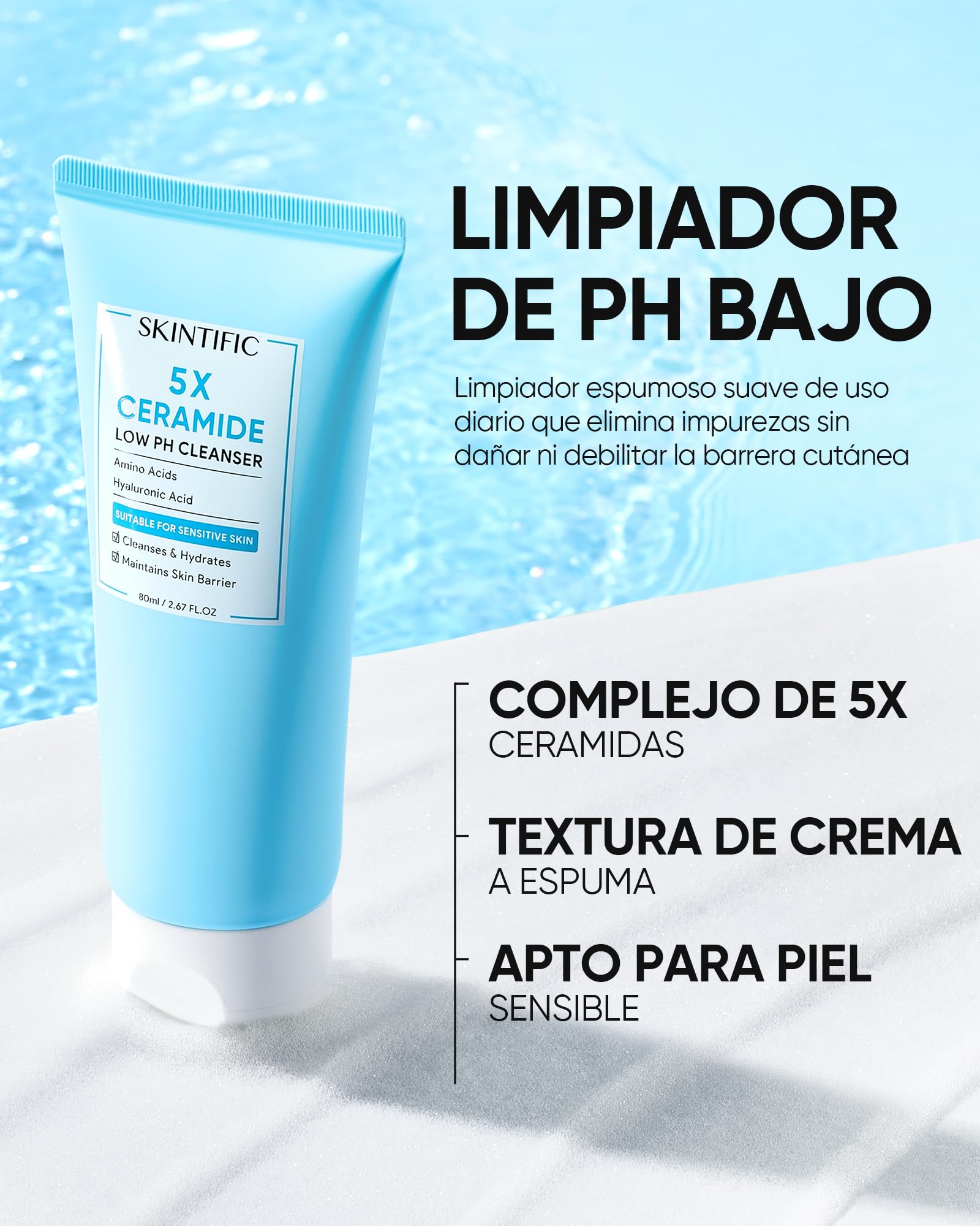 SKINTIFIC ceramides 5x renforçant la barrière cutanée et la protection.