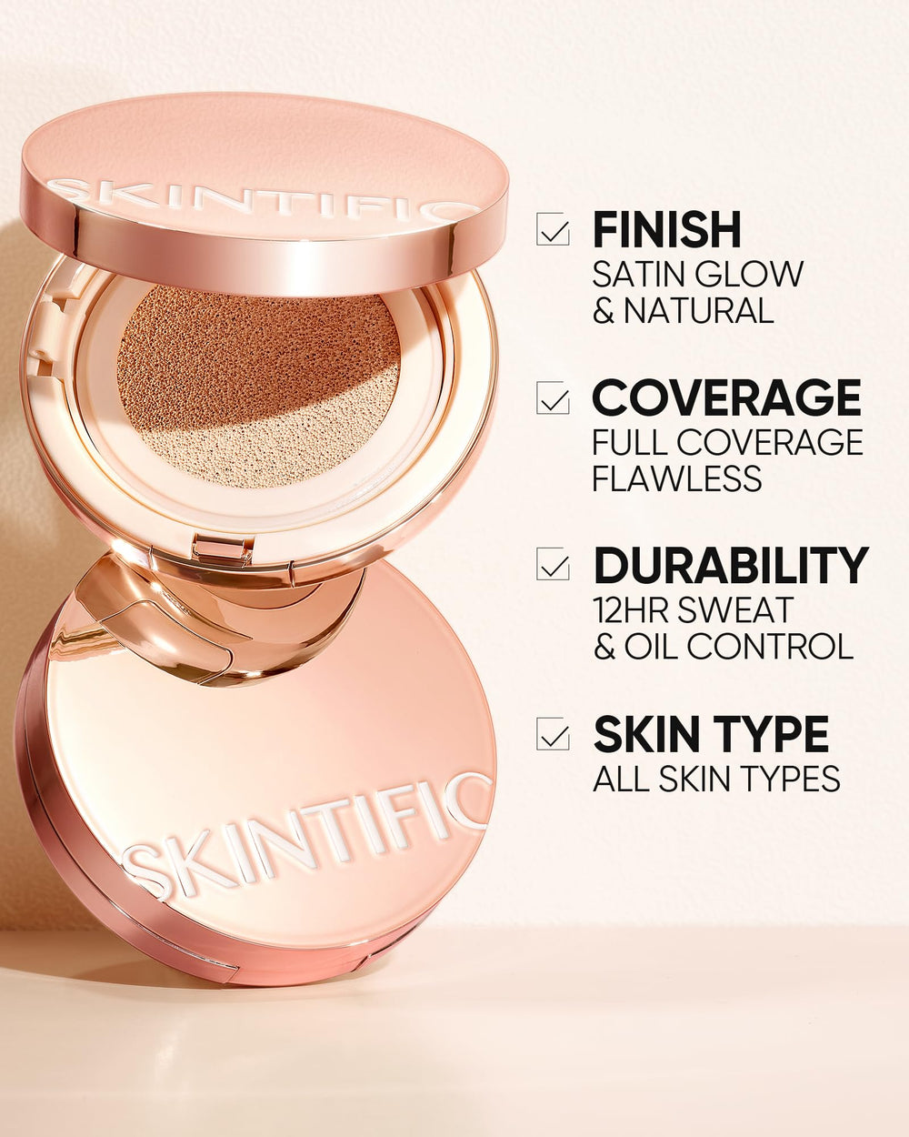 Contrôle de brillance durable avec SKINTIFIC Cushion Foundation.