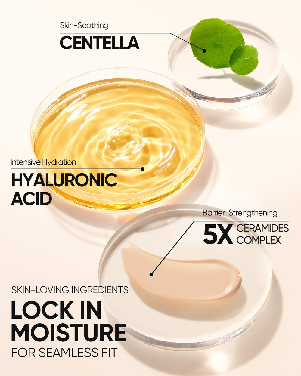 Soins inclus: céramides et centella dans SKINTIFIC Cushion Foundation.