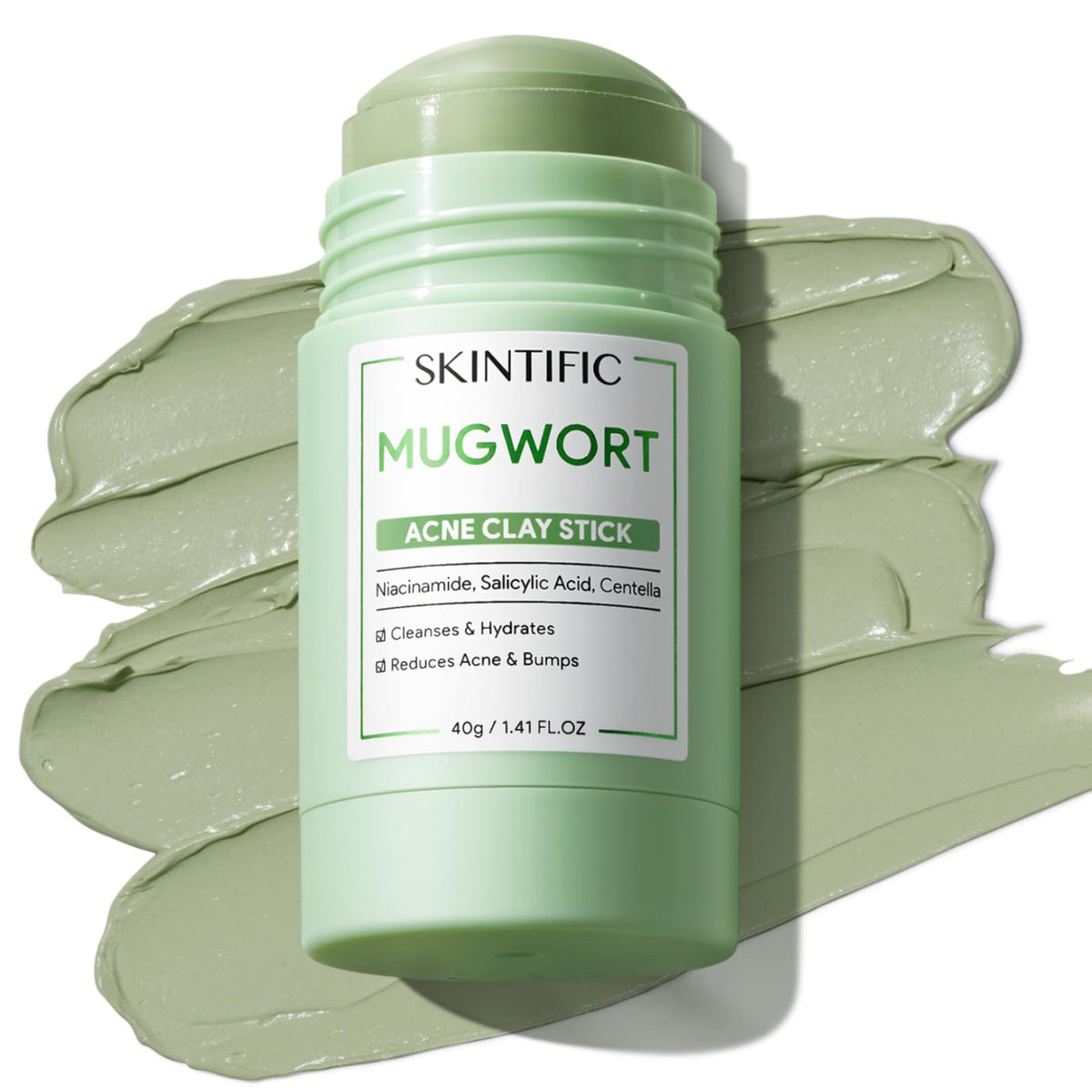 SKINTIFIC masque-stick argile mugwort sur le visage, apaisement des rougeurs