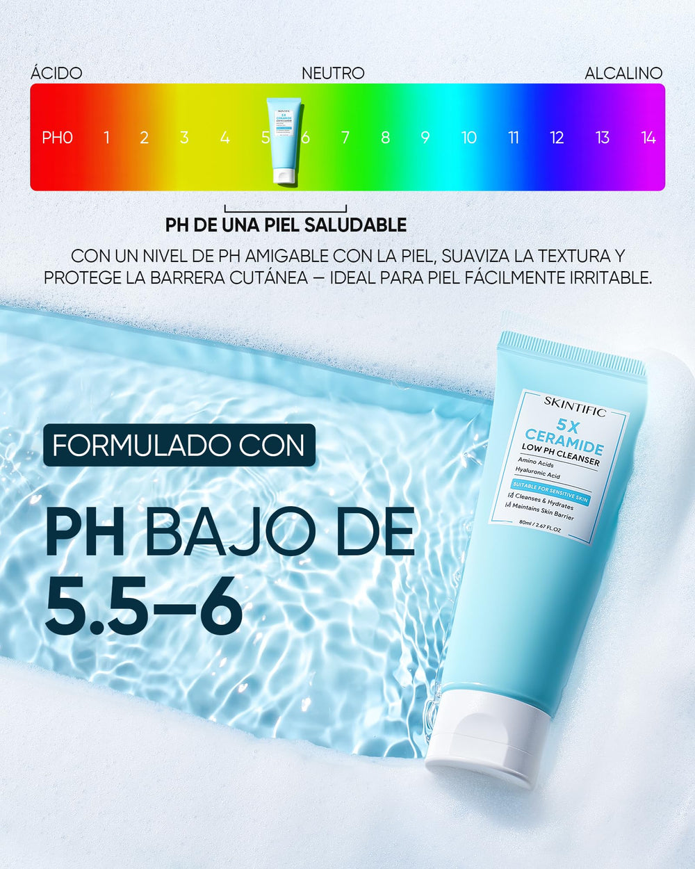 Mousse légère SKINTIFIC nettoyant visage en douceur sans tiraillement.