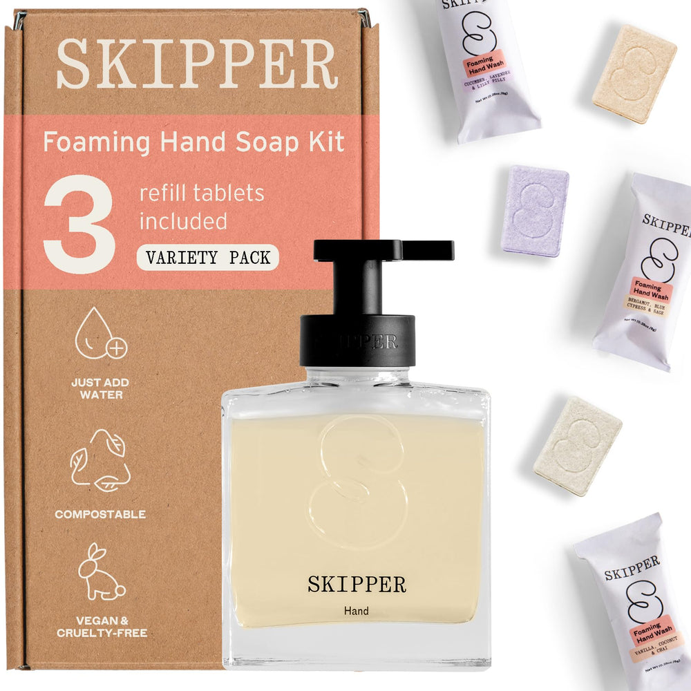 Distributeur Skipper en verre prêt à l’emploi pour lavage quotidien efficace.