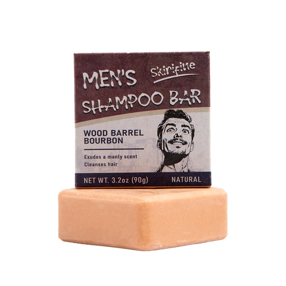 SKIRIFINE shampoing-barre homme bourbon-bois, parfum distinctif durable.